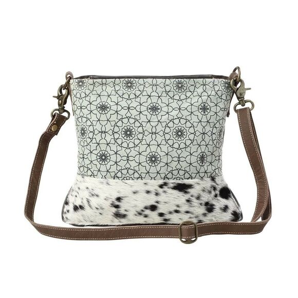 Myra Bag Handmade Green Floral Shoulder Bag Upcycled Canvas & Cowhide Leather - Picture 2 of 7